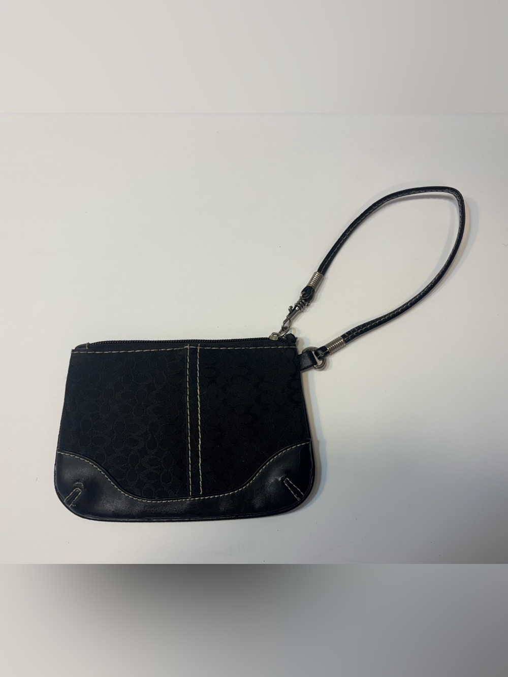 Coach Black Signature Wristlet with Leather Trim
